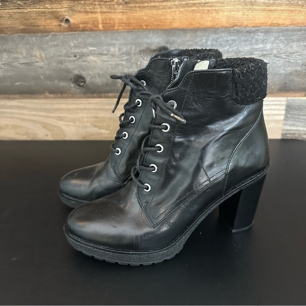Michael Kors Kim Leather Lace Up Block Heel Bootie Shoes Black Women’s 9 M